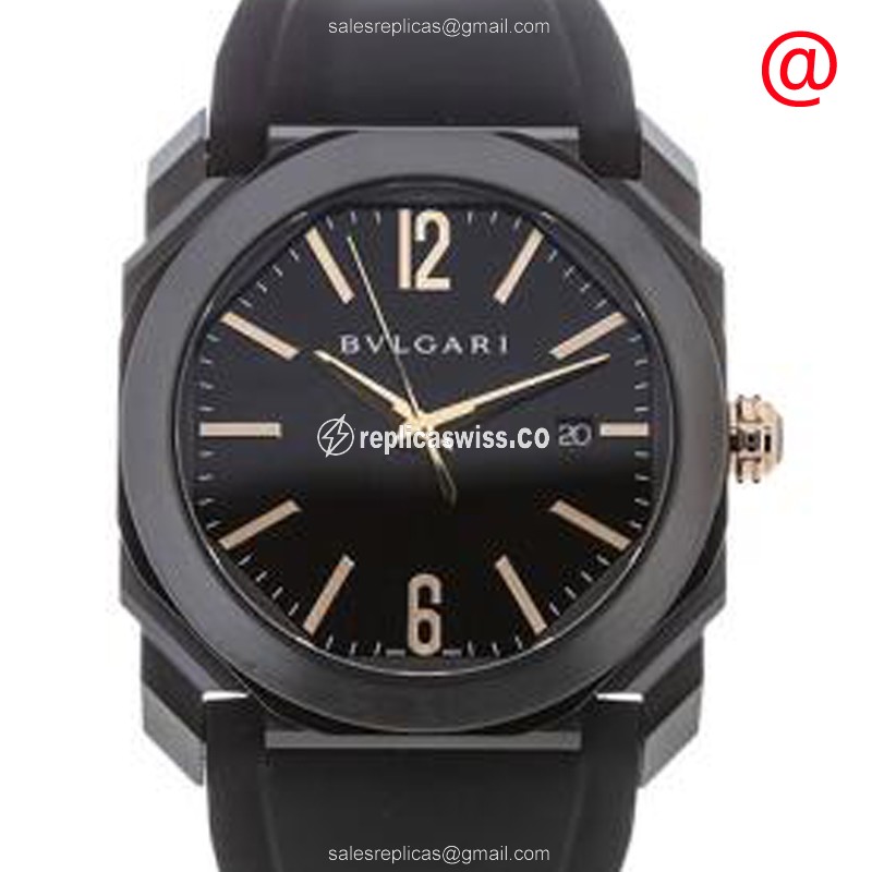 Elegant Bulgari 102581 OCTO FINISSIMO Replica Watch | Automatic Movement, Black Dial & Rubber Strap