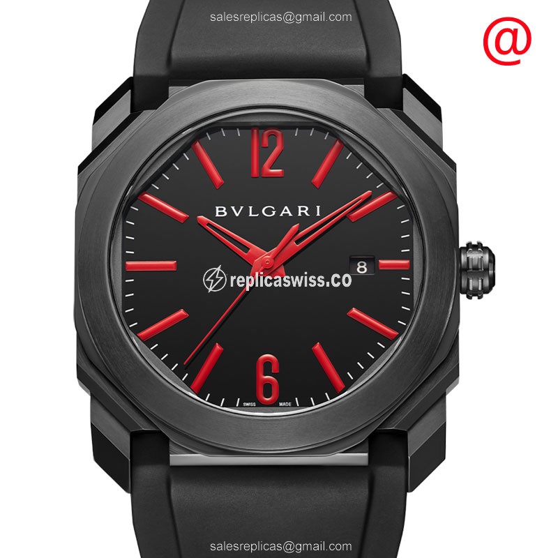 Elegant Bulgari 102738 Octo Ultranero Replica, Automatic Movement, Black Dial & Stainless Steel