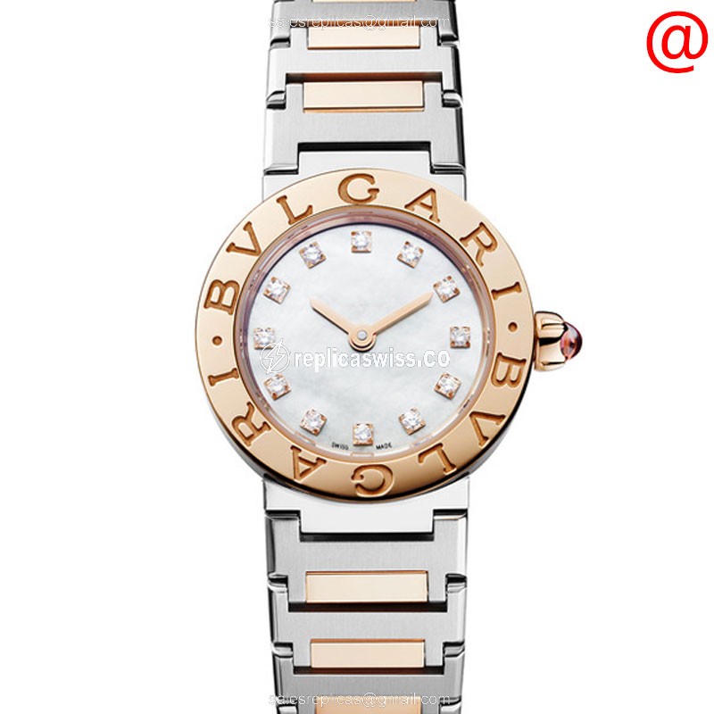 Elegant Bulgari 102970 Quartz Replica in 18kt Rose Gold, White Dial & Steel Strap Watch