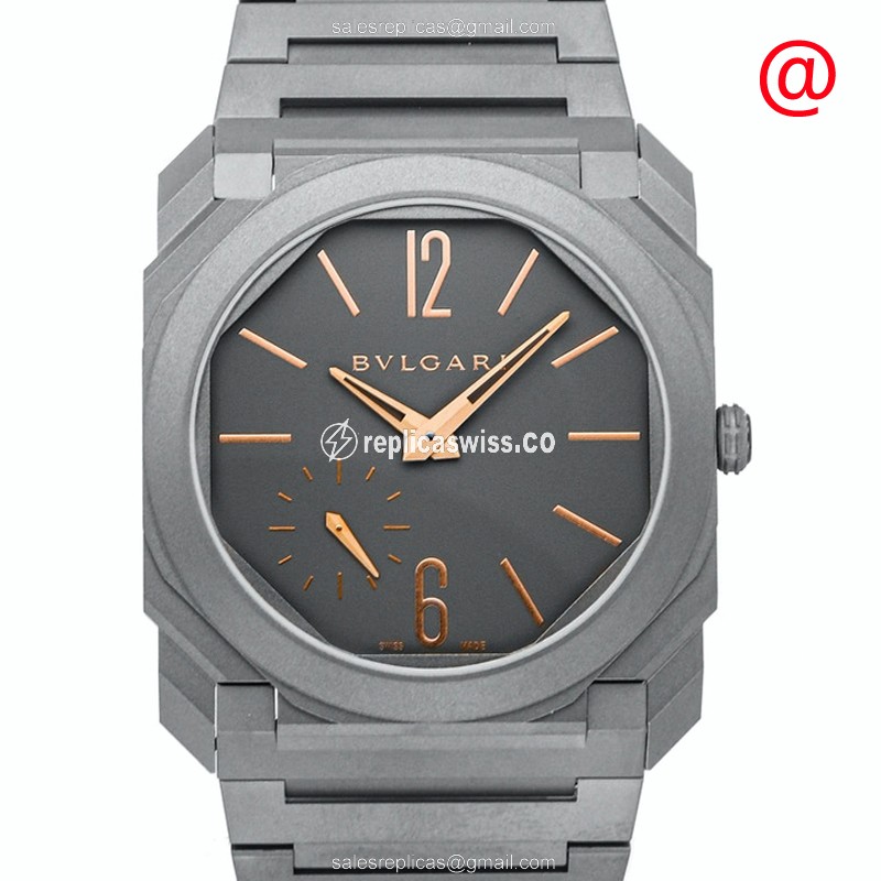 Elegant Bulgari 103137 OCTO FINISSIMO Replica in Titanium, Automatic Movement & Grey Dial Watch