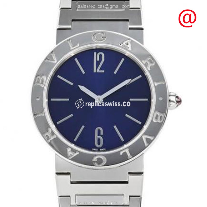 Elegant Bulgari 103201 Steel Quartz Replica Watch with Blue Dial Silver Steel Bracelet