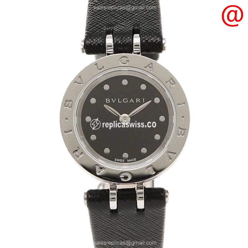 Elegant Bulgari B.ZERO1 Quartz Replica, Stainless Steel Case & Black Dial, Leather Strap Watch