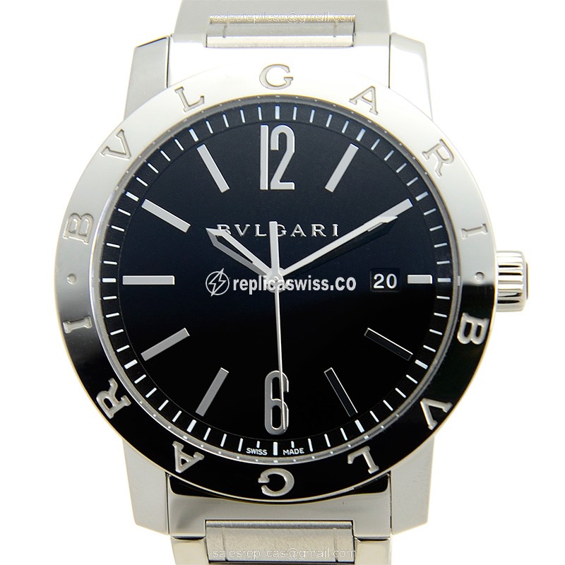 Elegant Bulgari BB41SSD Automatic Replica, Black Dial & Stainless Steel Case Watch