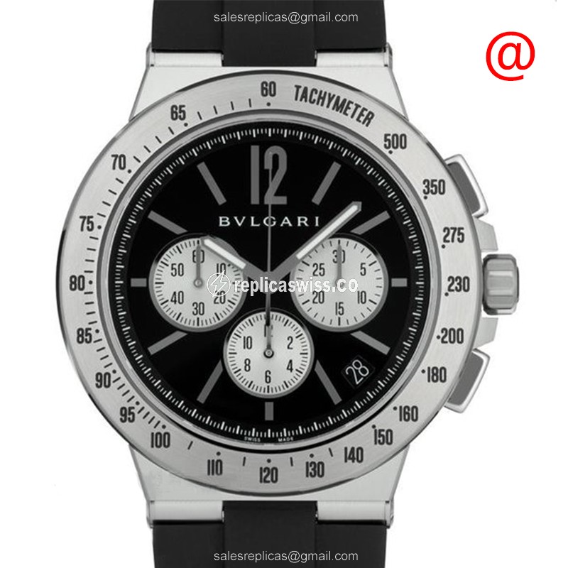 Elegant Bulgari DG41BSVDCHTA Diagono Replica Watch | Automatic Movement, Black Dial & Rubber Strap
