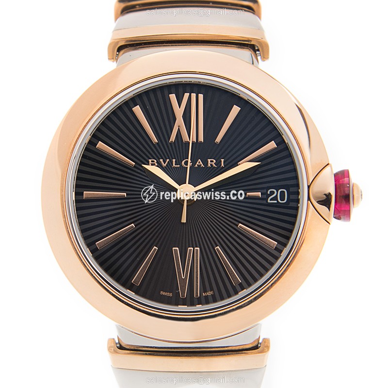 Elegant Bulgari LU33BSPGSPGD LVCEA Automatic Replica in 18kt Rose Gold Black Dial Watch
