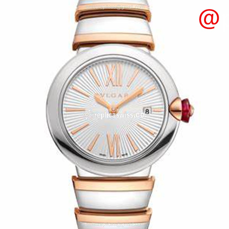 Elegant Bulgari LVCEA Quartz Replica Watch in 18kt Rose Gold & Steel Case with White Dial