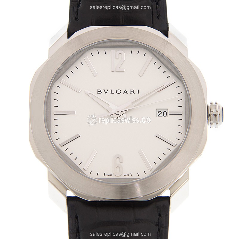 Elegant Bulgari OC41C6SLD Octo Roma Automatic Watch in Stainless Steel & White Dial