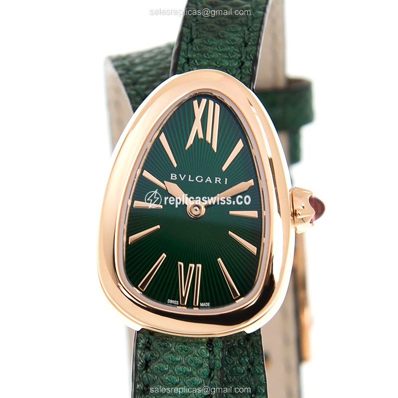 Elegant Bulgari Serpenti 102726 Replica in 18kt Rose Gold, Green Dial & Crystal Bezel Watch