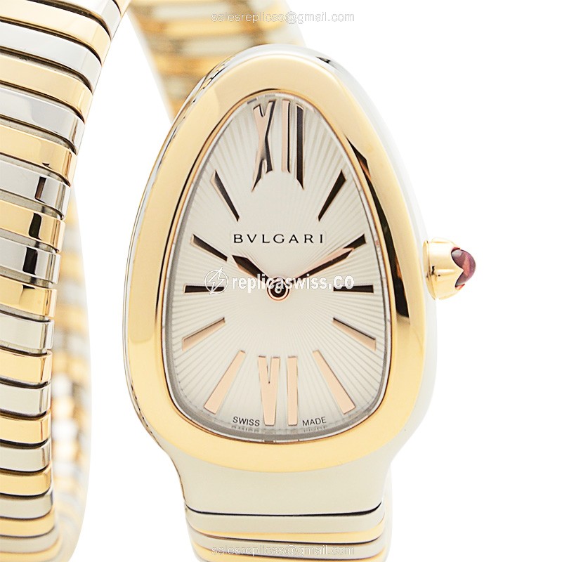 Elegant Bulgari Serpenti Quartz Replica in 18kt Silver & Gold Case with Crystal Dial Watch
