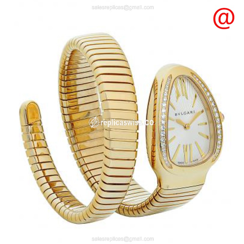 Elegant Bulgari Serpenti Replica Watch | White Dial, 18kt Gold & Diamond Case