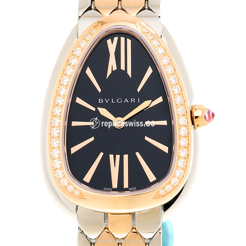 Elegant Bulgari Serpenti Seduttori Replica, 18kt Gold Case & Black Dial, Quartz Movement Watch