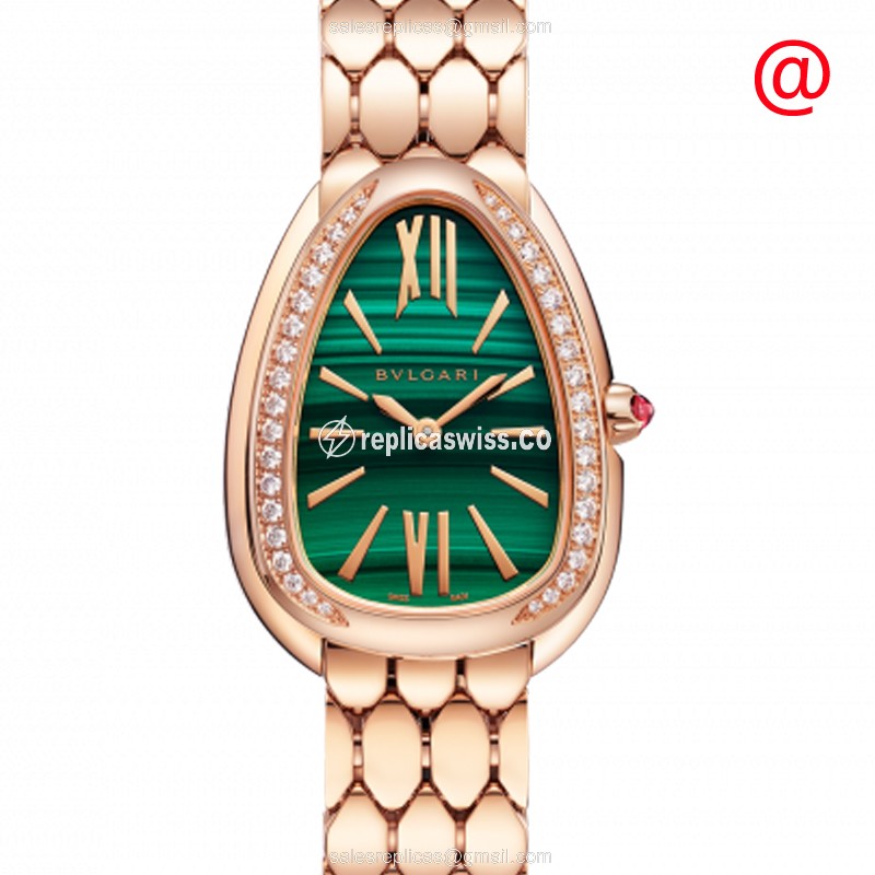 Elegant Bulgari Serpenti Seduttori Replica | Green Dial, 18kt Gold & Crystal Watch