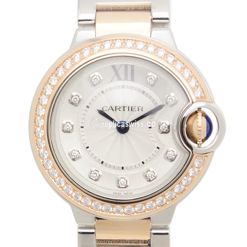 Elegant Cartier Ballon Bleu Quartz Replica in 18kt Rose Gold, White Dial & Diamond Bezel Watch
