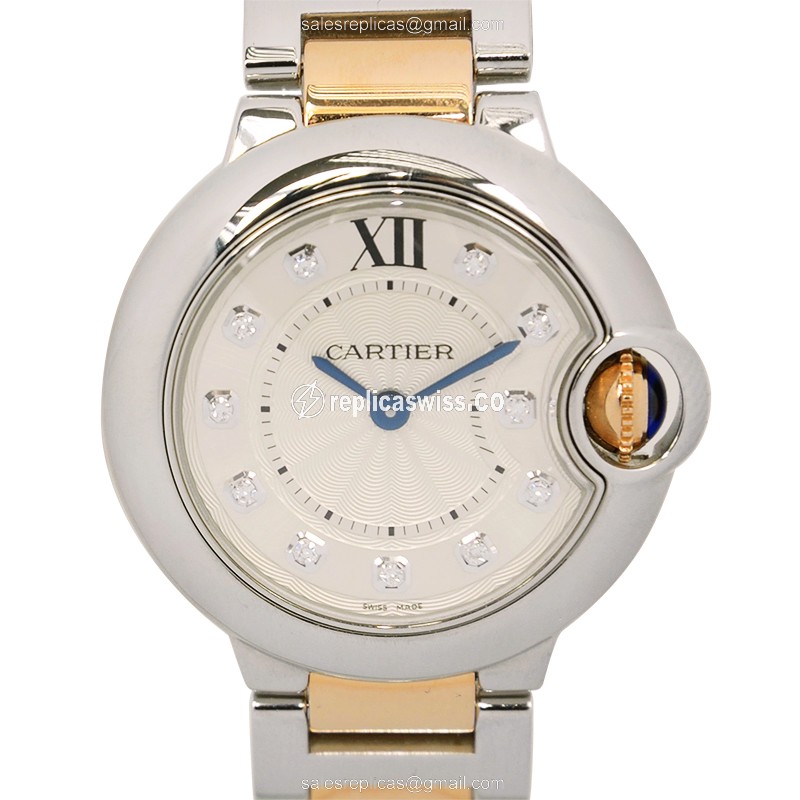 Elegant Cartier Ballon Bleu Quartz Replica in Stainless Steel with Silver Dial & 18kt Steel Strap