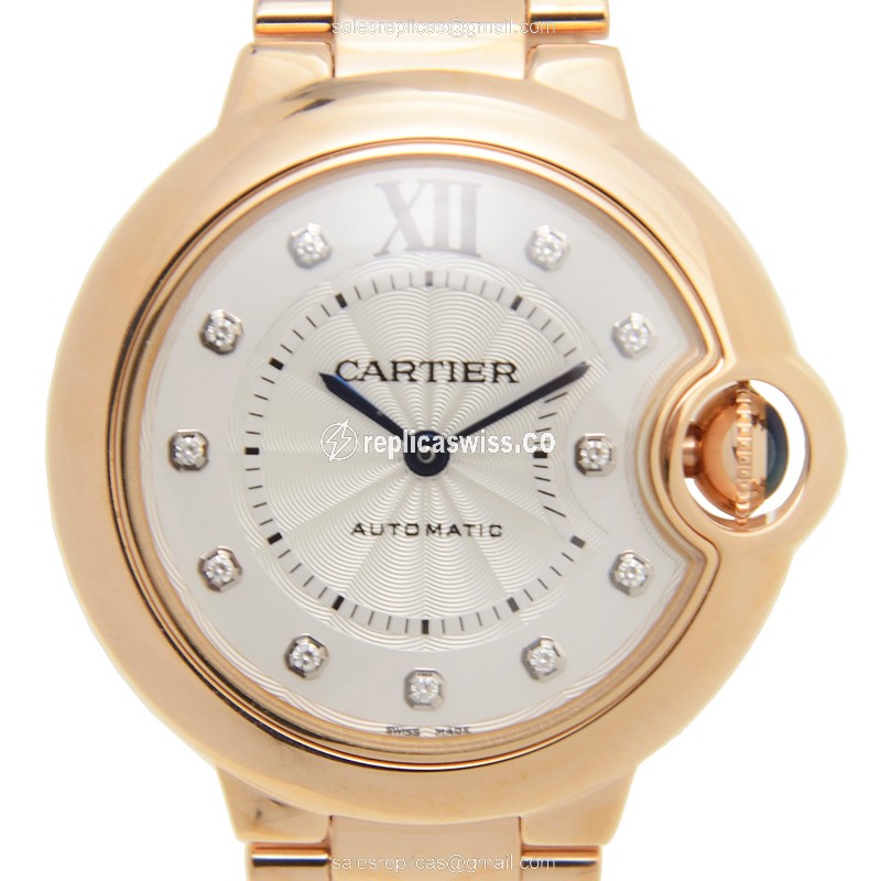Elegant Cartier Ballon Bleu Replica in 18kt Gold, Automatic Movement & Silver Dial Watch