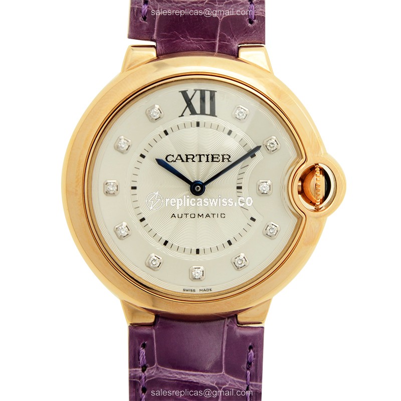 Elegant Cartier Ballon Bleu Replica in 18kt Rose Gold, Automatic Movement & Silver Dial Watch