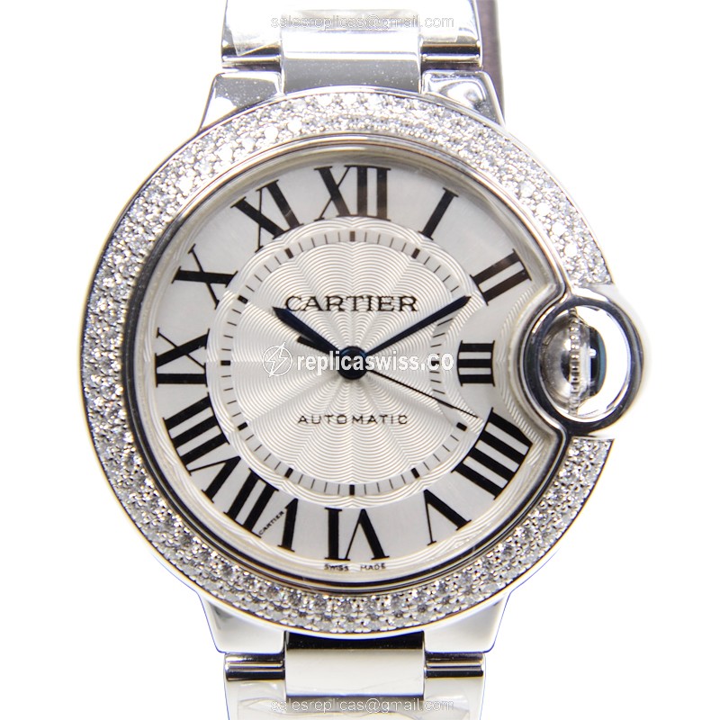 Elegant Cartier Ballon Bleu Replica in 18kt White Gold, Automatic Movement, & Polished Crystal Watch