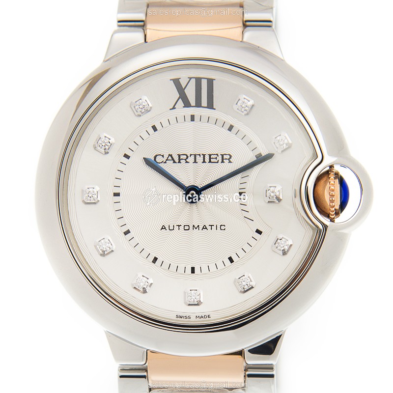 Elegant Cartier Ballon Bleu Replica in Silver Dial & Gold-Plated 18kt Steel Strap Watch