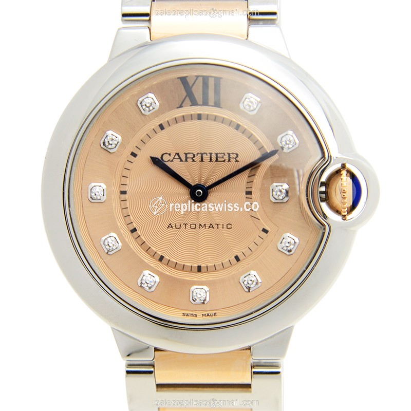 Elegant Cartier Ballon Bleu WE902054 Replica in Pink Dial & Stainless Steel Case, Automatic