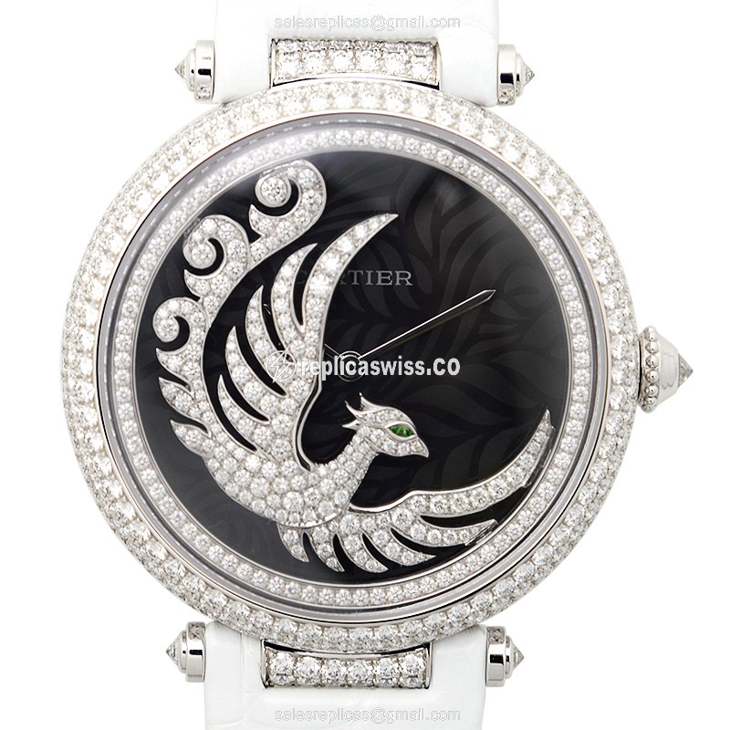 Elegant Cartier Bestiaire Replica in 18kt White Gold, Automatic Movement, Black Dial Watch