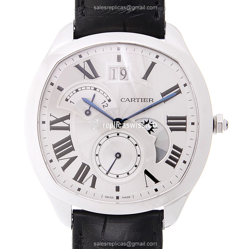 Elegant Cartier Drive De Cartier Replica in Stainless Steel with White Dial Black Alligator