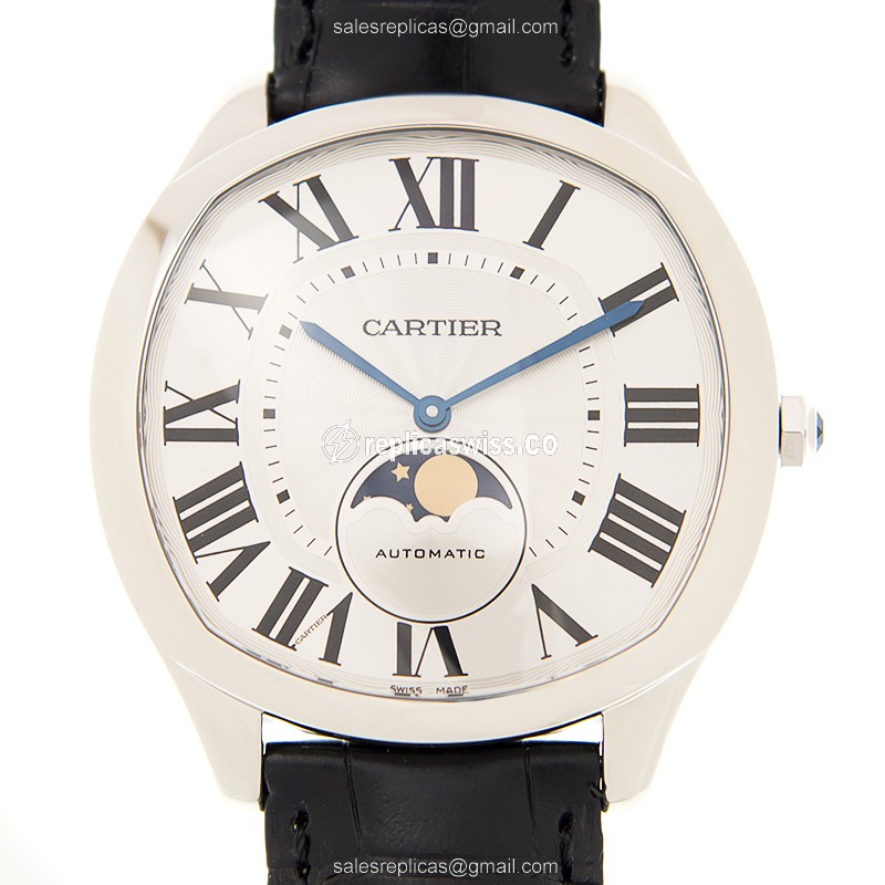 Elegant Cartier DRIVE DE CARTIER Replica Watch | Automatic Movement, Silver Dial, Alligator Strap