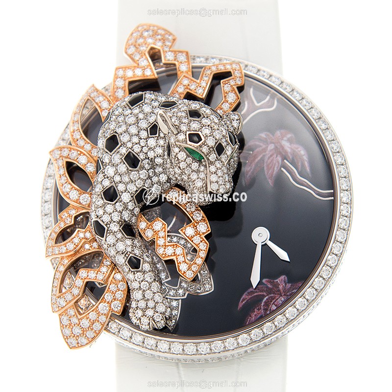Elegant Cartier HPI00911 PANTHeRE De Cartier Replica, Black Dial, 18kt White Gold Case & Diamond