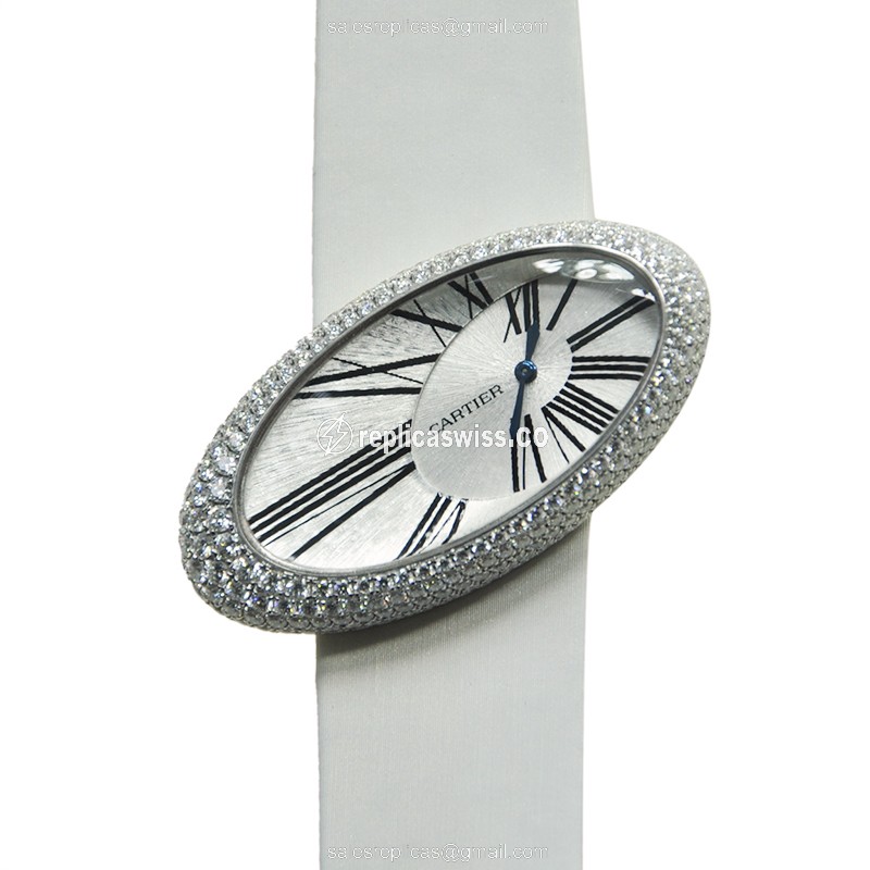 Elegant Cartier HYPNOSE Replica Watch | Silver Dial, 18kt White Gold Case & Diamond Bezel