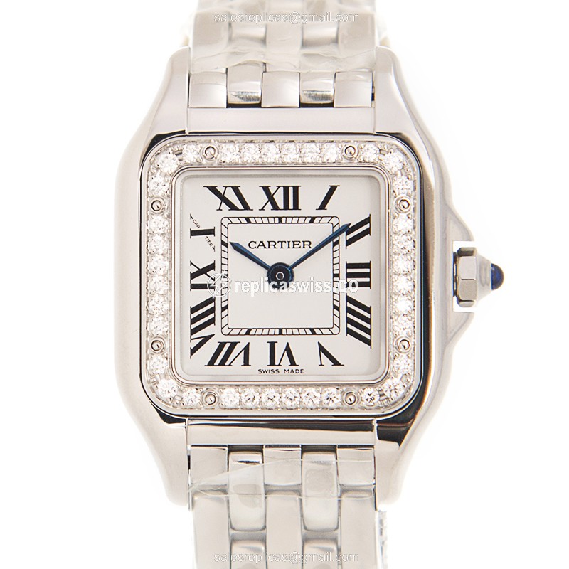 Elegant Cartier Panthere De Cartier Quartz Watch | White Dial & Stainless Steel Case