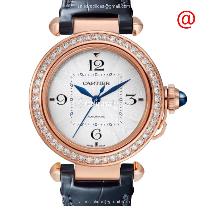 Elegant Cartier Pasha De Cartier Replica in 18kt Rose Gold, Automatic Movement, Silver Dial