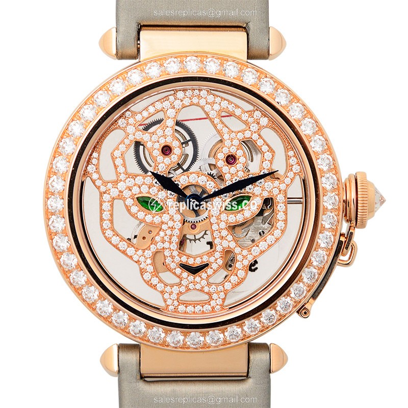 Elegant Cartier Pasha De Cartier Replica, Manual Wind, 18kt Rose Gold Case & Skull Dial Watch