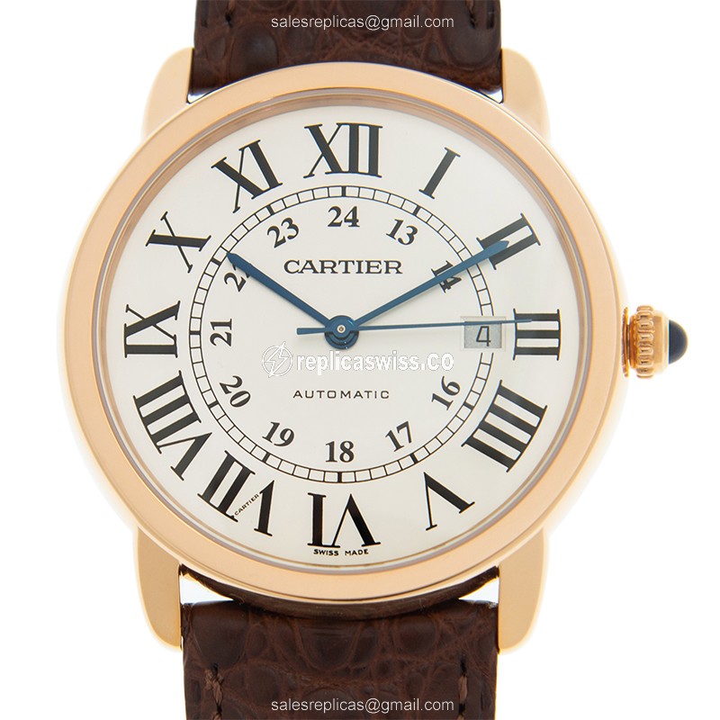 Elegant Cartier RONDE SOLO DE CARTIER Replica in 18kt Gold with White Dial & Automatic Movement