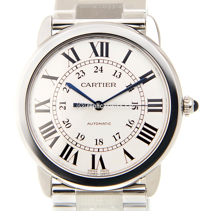 Elegant Cartier RONDE SOLO DE CARTIER Replica in Stainless Steel with Automatic Movement White