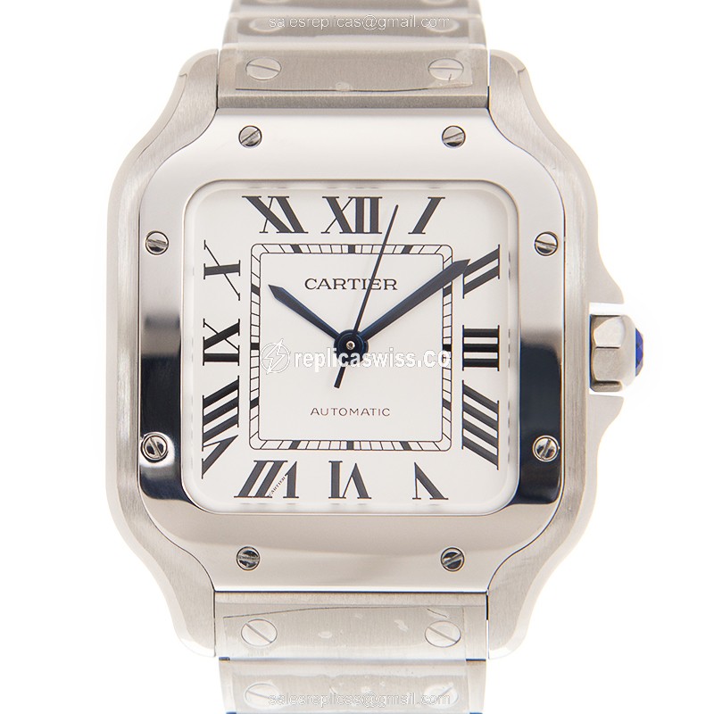 Elegant Cartier Santos De Cartier Replica in White Dial Stainless Steel Case with Automatic