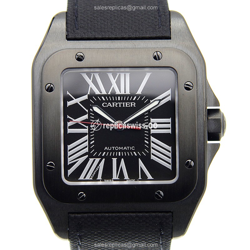 Elegant Cartier Santos Replica in Black Dial Stainless Steel Case with Automatic Movement Watch