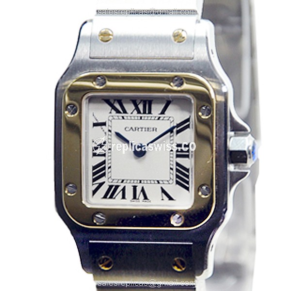 Elegant Cartier Santos W20012C4 Replica in 18kt Gold & Silver, White Dial & Quartz Movement Watch