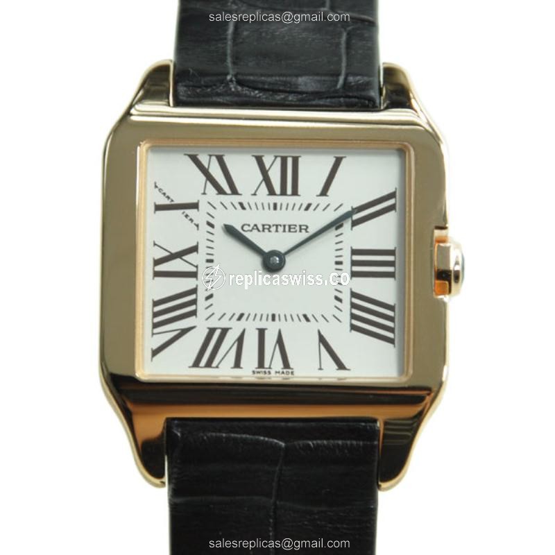 Elegant Cartier Santos W2009251 Replica in 18kt Rose Gold with White Dial Alligator Strap Watch