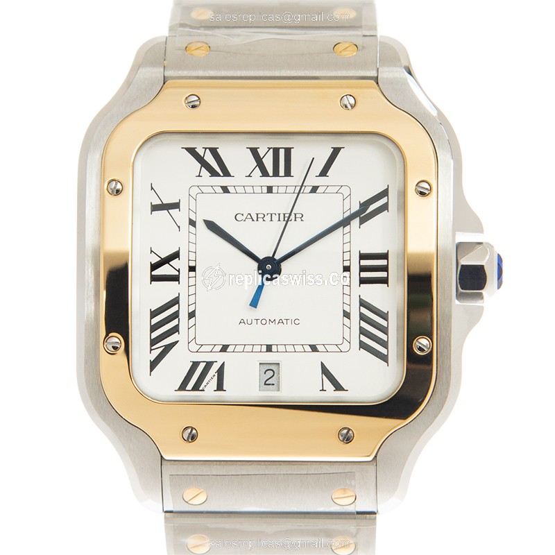 Elegant Cartier Santos W2SA0009 Replica in 18kt Gold & Stainless Steel, Automatic Movement, Silver