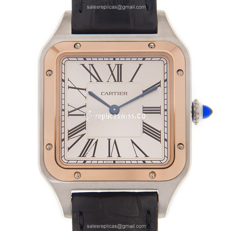 Elegant Cartier Santos W2SA0011 Replica in 18kt Rose Gold & Steel Case, Silver Dial, Alligator