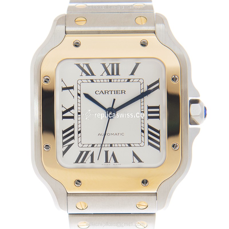 Elegant Cartier Santos W2SA0016 Replica in 18kt Silver & Steel, Automatic Movement, Sapphire