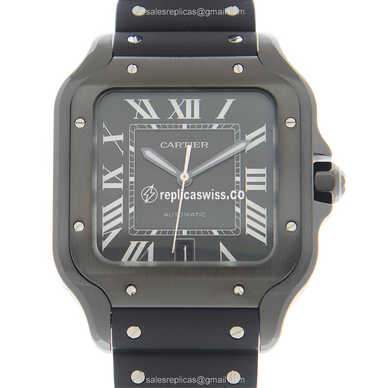 Elegant Cartier Santos WSSA0039 Replica, Automatic Movement, Black Dial & Steel Case Watch