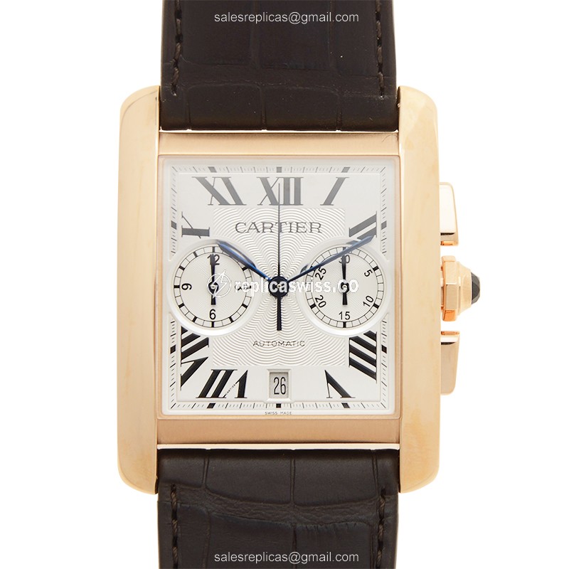 Elegant Cartier TANK Replica in 18kt Rose Gold, Automatic Movement & Silver Dial Watch