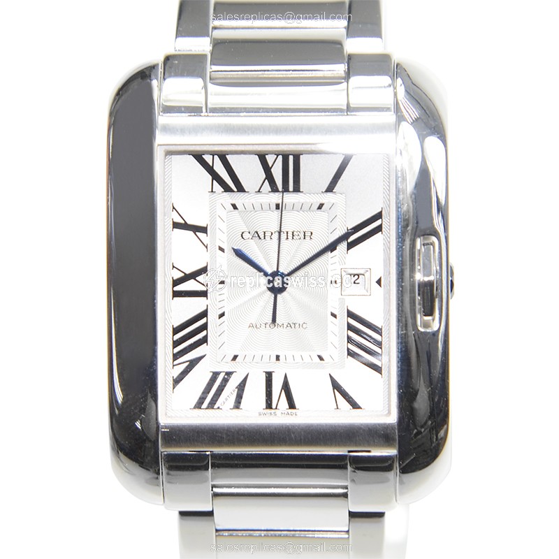 Elegant Cartier TANK Replica in 18kt White Gold, Automatic Movement, White Dial Watch