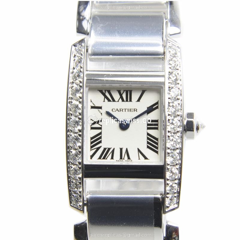 Elegant Cartier TANK Replica in 18kt White Gold, Quartz Movement, & Polished Diamond Accents Watch