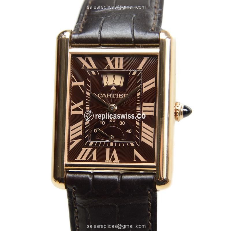 Elegant Cartier Tank W1560002 Replica in 18kt Gold Case & Manual Wind Quartz Movement, Brown