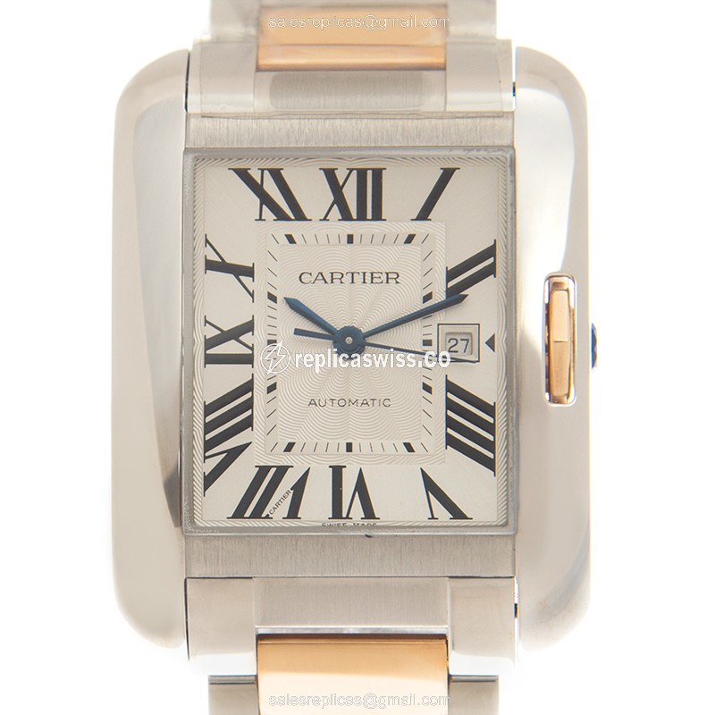 Elegant Cartier Tank W5310037 Replica, Automatic Movement, White Dial, Gold-Plated 18kt Steel Strap