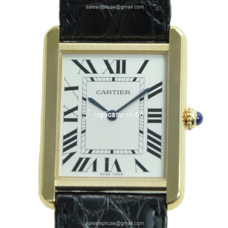 Elegant Cartier W1018855 Tank Replica in White Dial & 18kt Rose Gold Case Watch