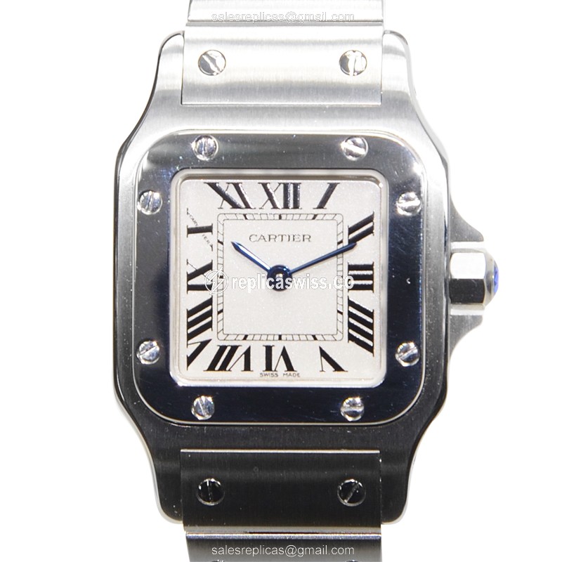 Elegant Cartier W20056D6 Santos Replica in Stainless Steel with White Dial Silver Clasp Watch