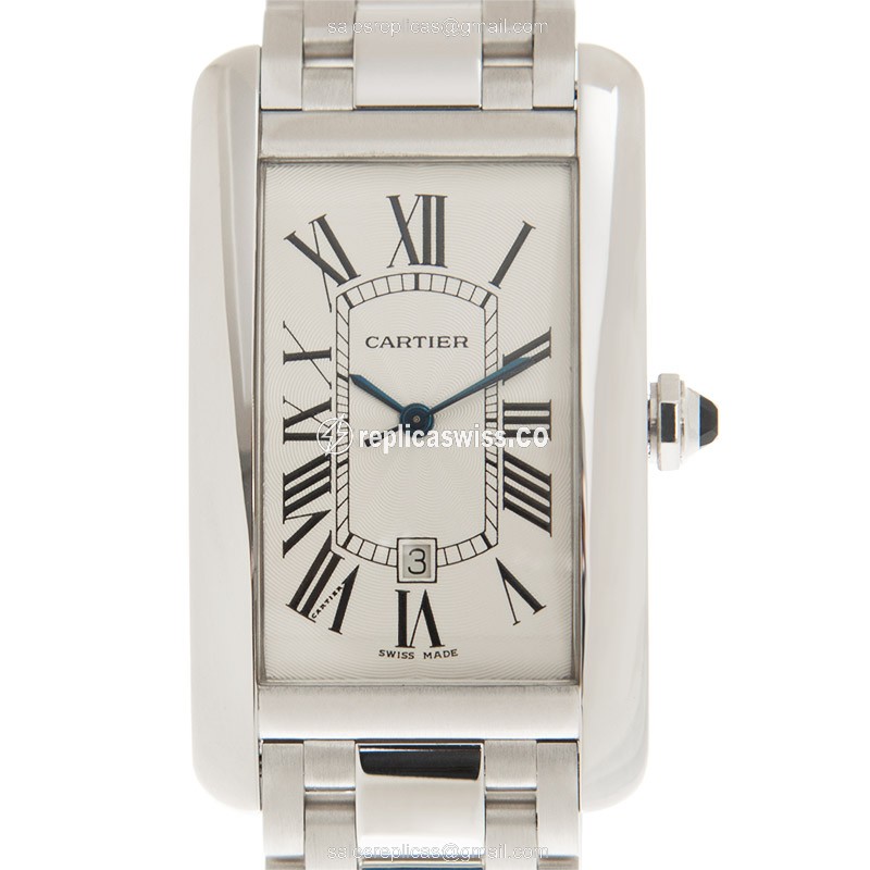 Elegant Cartier W26055L1 Tank Automatic Replica in 18kt Gold with White Dial Silver Gold Clasp