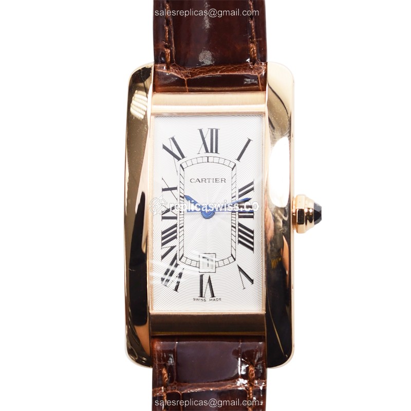Elegant Cartier W2620030 Tank Automatic Replica in 18kt Rose Gold with White Dial Alligator